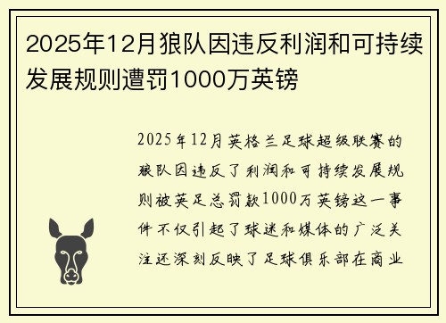 2025年12月狼队因违反利润和可持续发展规则遭罚1000万英镑